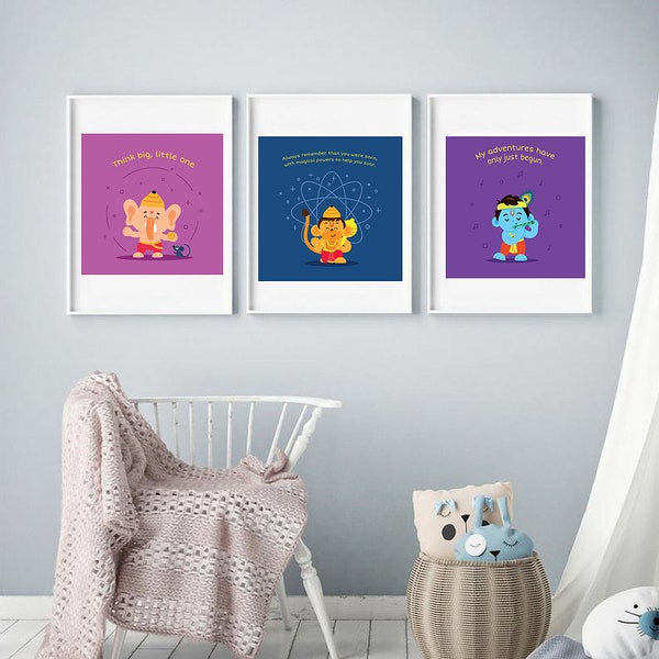 Digital Wall Prints - Devtas Bundle - Baby Ganesh Baby Hanuman Baby Krishna (Digital Download Only) Wall Decor