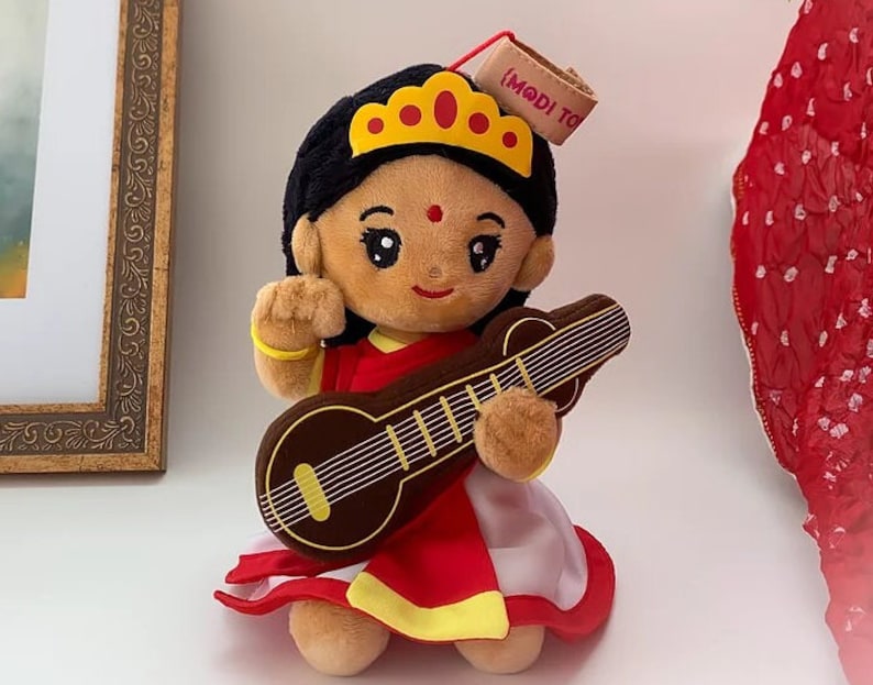 Saraswati Devi Small 7 inch Plush with Mantras image 4