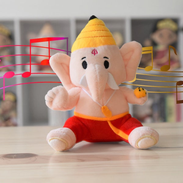 Baby Ganesh Plush Toy with Mantras (Small - 7")