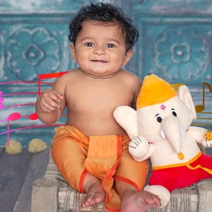 MODI TOYS - Baby Ganesh Mantra-singing Hindu Plush Toy (Medium - 11 inch) - Customization Available