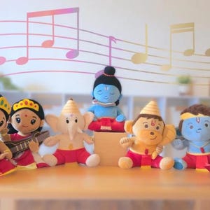 MODI TOYS - Lot moyen - 7 jouets - Shiv Shankar, Laxmi Devi, Durga Devi, Saraswati Devi, Baby Ganesh, Baby Hanuman, Baby Krishna (11 pouces)