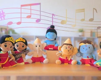 MODI TOYS - Medium Bundle - 7 Toys - Shiv Shankar, Laxmi Devi, Durga Devi, Saraswati Devi, Baby Ganesh, Baby Hanuman, Baby Krishna (11 inch)