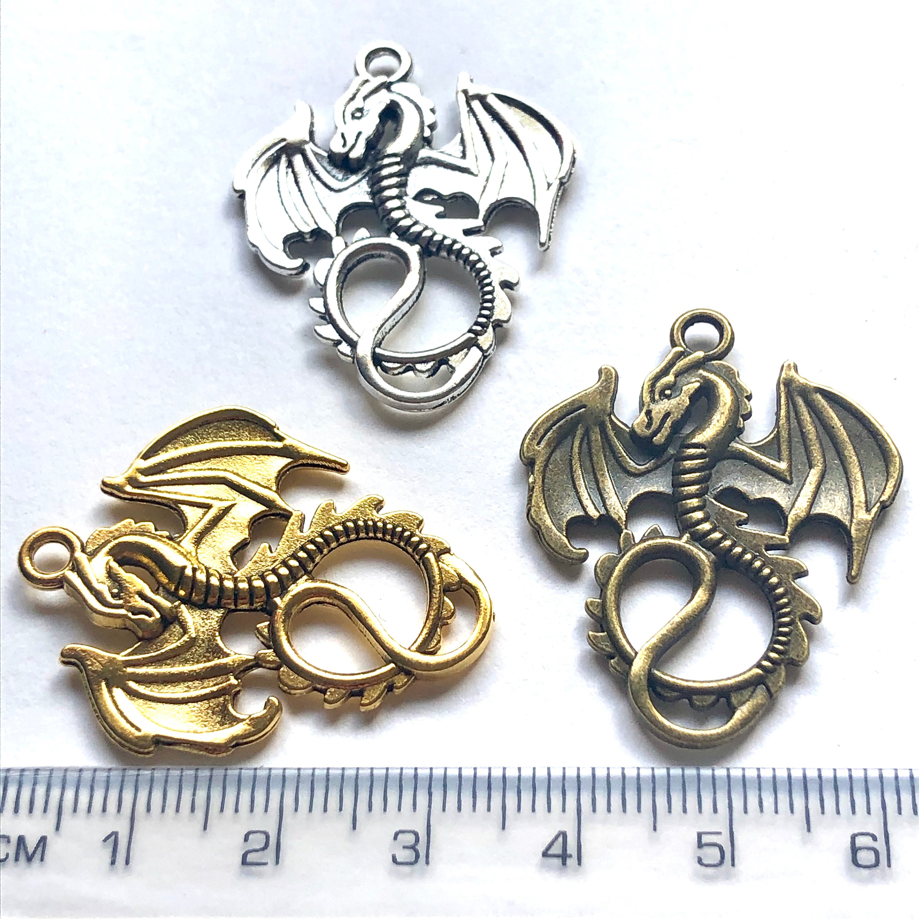 1 Bright silver DRAGON charm 1 pieces jewellery findings Etsy