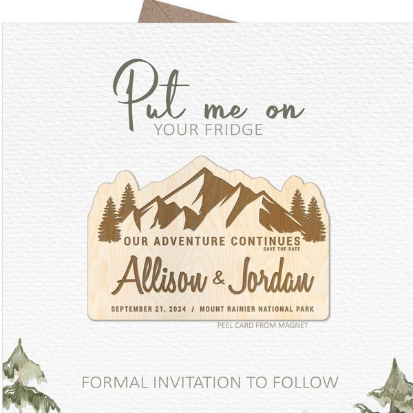 Mountain wooden save the date magnets wedding magnets wedding favors custom wood magnet with cards