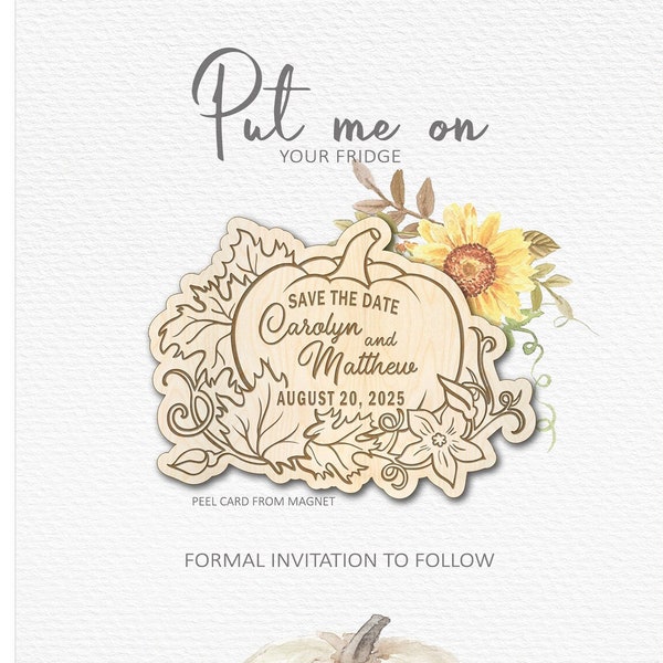 Country Wedding Save the Date, Sunflower Autumn Fall Wedding, wooden save the date magnets Wedding save the dates, Pumpkin magnets