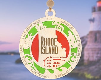 Rhode Island Christmas Ornament for 2023 Wooden Rhode Island State Ornament State Pride Christmas Ornament, 50 States Available