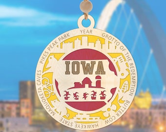 Iowa Christmas Ornament for 2023 Wooden Iowa State Ornament State Pride Christmas Ornament, 50 States Available, Free Shipping