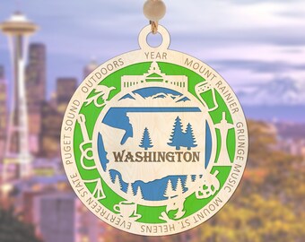 Washington State Christmas Ornament for 2023, Washington State Decor, Wooden Washington Ornament,  Rustic Ornament, Handmade Ohio Gift