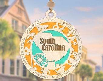 South Carolina Christmas Ornament for 2023 Wooden South Carolina State Ornament State Pride Christmas Ornament, 50 States Available
