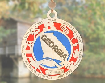 Georgia Christmas Ornament for 2023 Wooden Georgia State Ornament State Pride Christmas Ornament, 50 States Available, Free Shipping