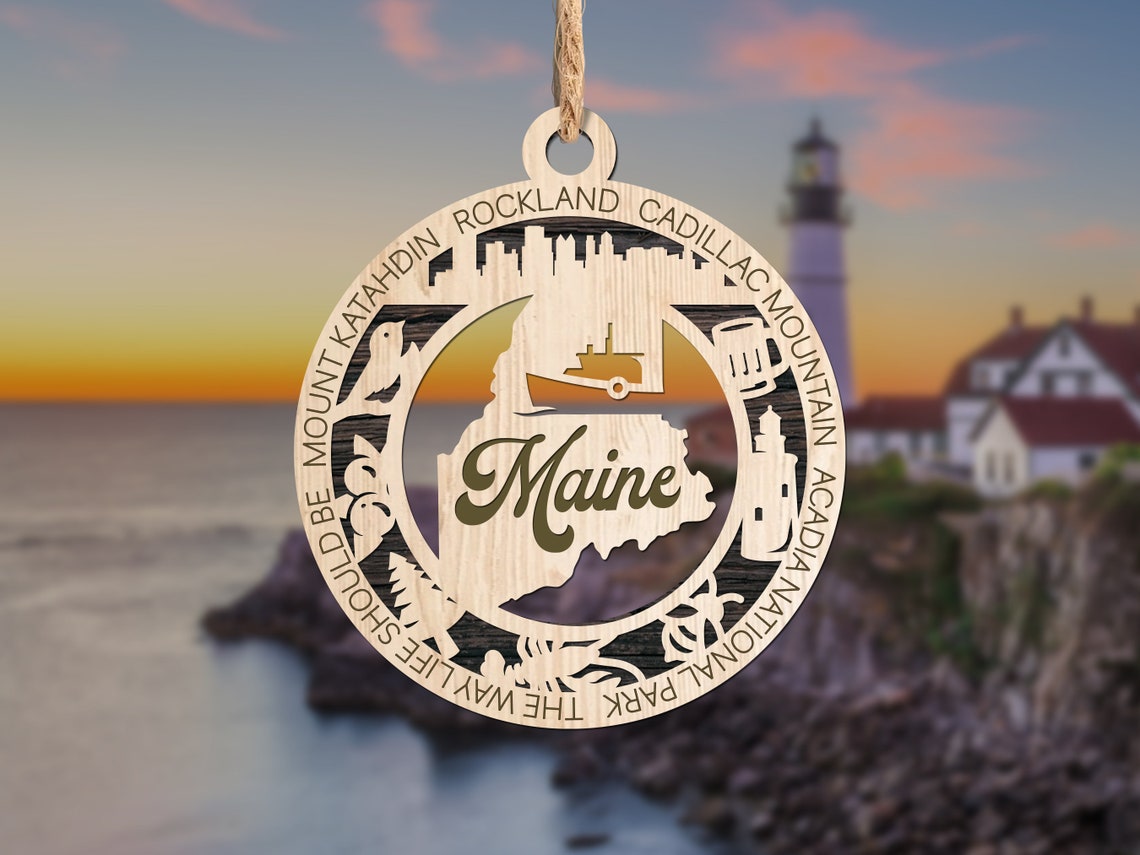Maine Christmas Ornament for 2022 Wooden Maine State Ornament Etsy