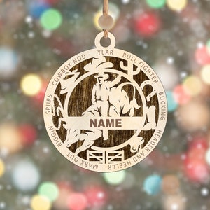 Bull Rider Christmas ornament, rodeo Christmas, ranch ornaments, bull, cow Christmas decorations, personalized image 2