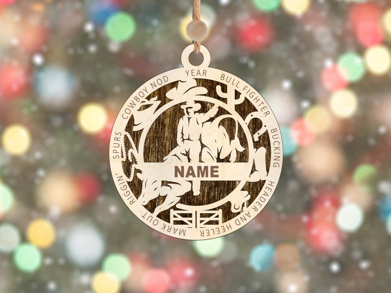 Bull Rider Christmas ornament, rodeo Christmas, ranch ornaments, bull, cow Christmas decorations, personalized image 2