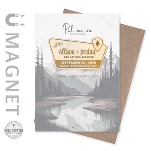 Grand Teton National Park Save the Date cards and magnets | National Park wedding | wood wedding magnets | custom wood magnet with cards