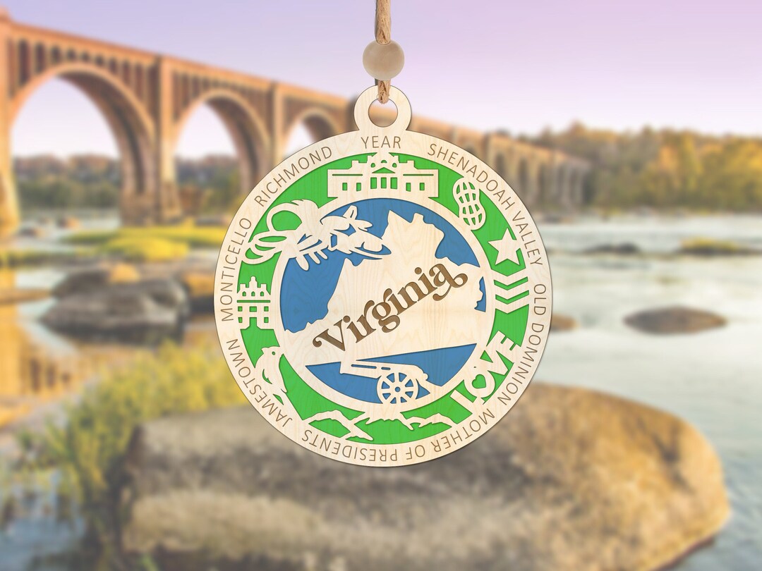Virginia Christmas Ornament for 2023 Wooden Virginia Ornament State
