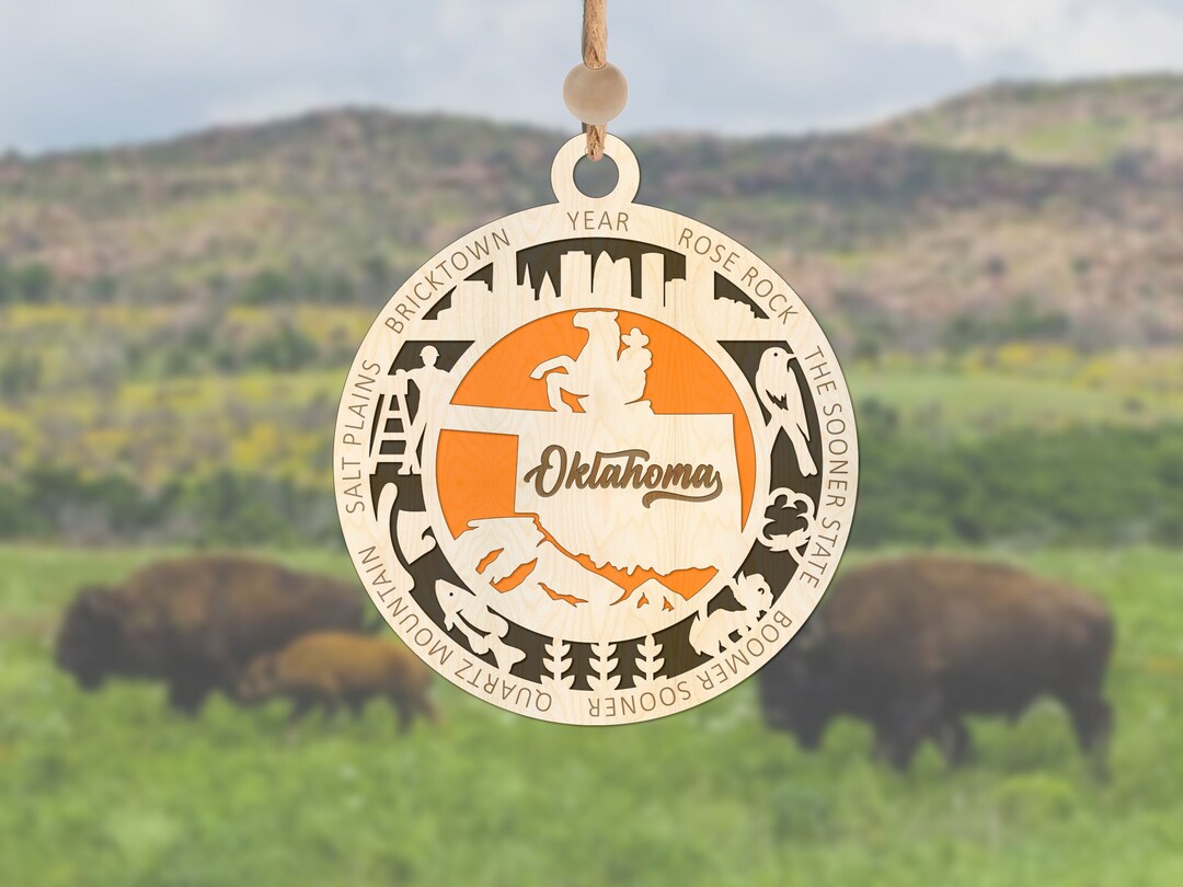 Oklahoma Christmas Ornament for 2023 Wooden Oklahoma State Ornament