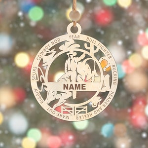 Bull Rider Christmas ornament, rodeo Christmas, ranch ornaments, bull, cow Christmas decorations, personalized image 6