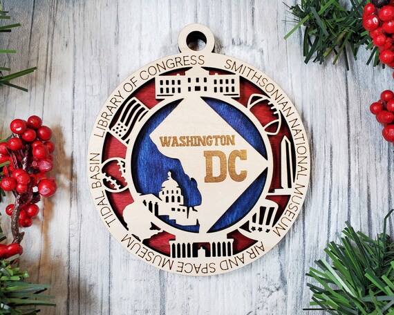 Christmas Decorations Washington Dc 2022 Washington Dc Christmas Ornament For 2022 Wooden Washington Dc | Etsy