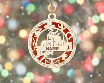 Bull Rider Christmas ornament, rodeo Christmas, ranch ornaments, bull, cow Christmas decorations, personalized