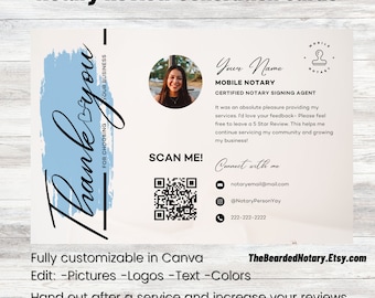 Notary Marketing Notary Public Thank You Card | Signing Agent Google Review | Marketing Postcard Canva Template Feedback | Small Business