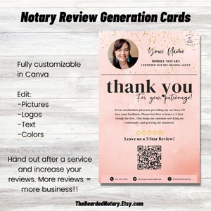 Notary Marketing Notary Public Thank You Card | Signing Agent Google Review | Marketing Postcard Canva Template Feedback | Small Business