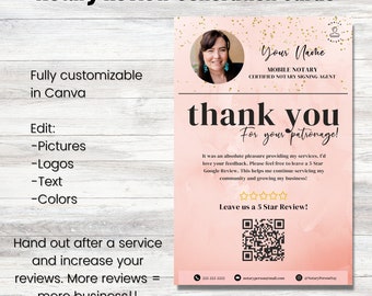Notary Marketing Notary Public Thank You Card | Signing Agent Google Review | Marketing Postcard Canva Template Feedback | Small Business