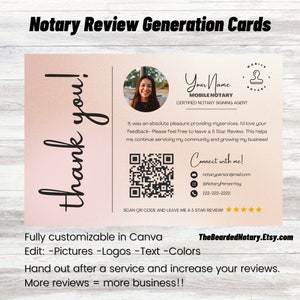 Guarantee more Notary and Loan Signing reviews with these fully customizable review cards. Easy to download and printable. Just download and change in Canva, an online design program. Hand them out to clients and watch the reviews come in.