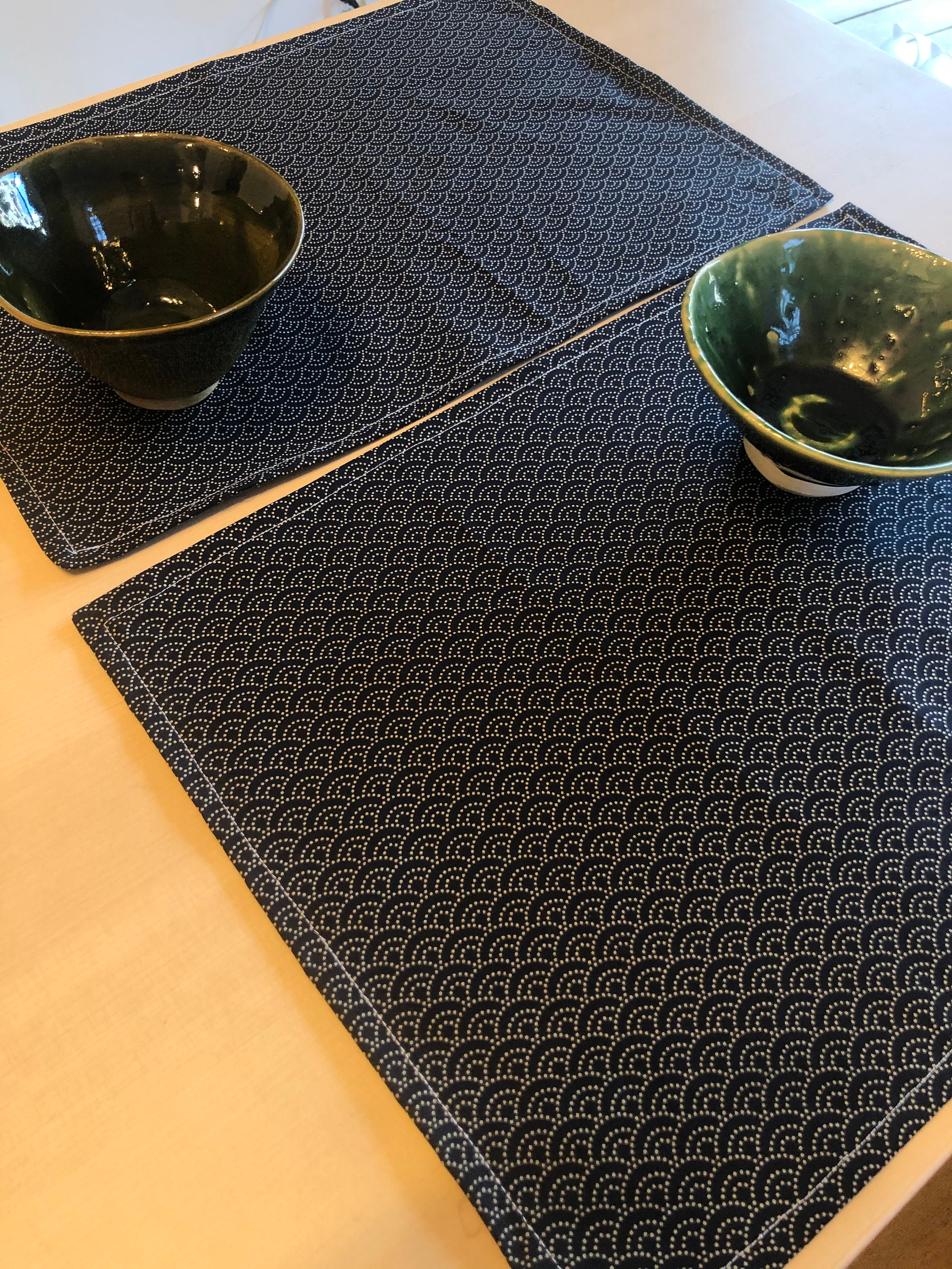 Set of 2 placemat. 100 Japanese cotton. Traditional wave Etsy