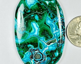 Azurite Malachite Chrysocolla Cabochon, Loose Gemstone (59x38x6mm), 144 Cts
