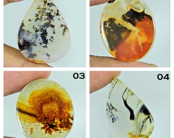 4243-45 Natural DENDRITIC AGATE CABOCHON Fossilised Agate Pear Cabochon For Wire Wrapping 19x32x6mm 28 Cts