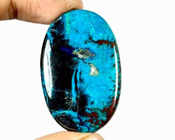 天然アズライト クリソコラ カボション: ルース宝石 (42x27x6mm、82 