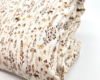 Cotton fabric with dried flowers on a cream background, cotton, from 0.5 m