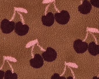 Teddy fabric with cherries, teddy fleece, soft teddy fabric, from 0.5 m