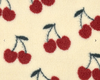 Teddy fabric with cherries, teddy fleece, soft teddy fabric, from 0.5 m