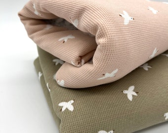 Waffle knit jersey birds Waffle knit jersey printed with birds knit fabric waffle fabric from 0.5 m