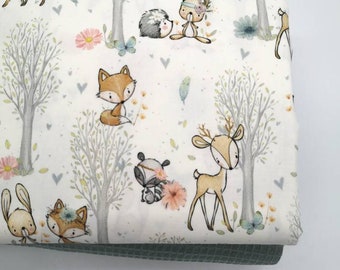 Tissu en coton premium pour bébés animaux de la forêt, tissu amis de la forêt à partir de 0,5 m