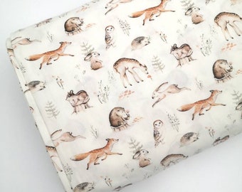 Cotton fabric Forest animals Fox Owl Rabbit Cotton from 0.5 m