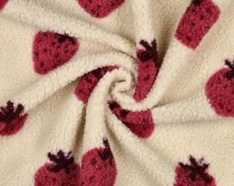 Teddy fabric with strawberries, teddy fleece, soft teddy fabric, from 0.5 m
