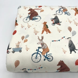 Jersey Animal Parade Cotton Jersey Bear Deer Fox Raccoon Goose Fabric Jersey from 0.5 m