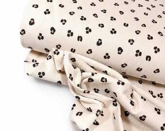 Ribbed knit jersey with leopard print on beige fabric, ribbed knit jersey from 0.5 m