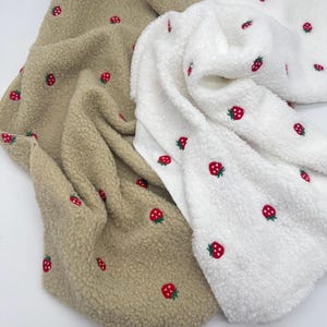 Tessuto Teddy Teddy ricamato con fragole Tessuto in pile morbido tessuto Teddy morbido in diversi colori da 0,5 m