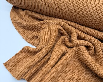 Chunky knit Big Knit cotton knit fabric in camel from 0.5 m