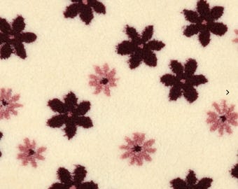 Teddy fabric with floral print, cream-colored teddy fleece, soft teddy fabric, available from 0.5 m