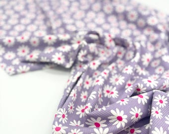 Rib knit jersey daisies purple fabric rib knit jersey from 0.5 m