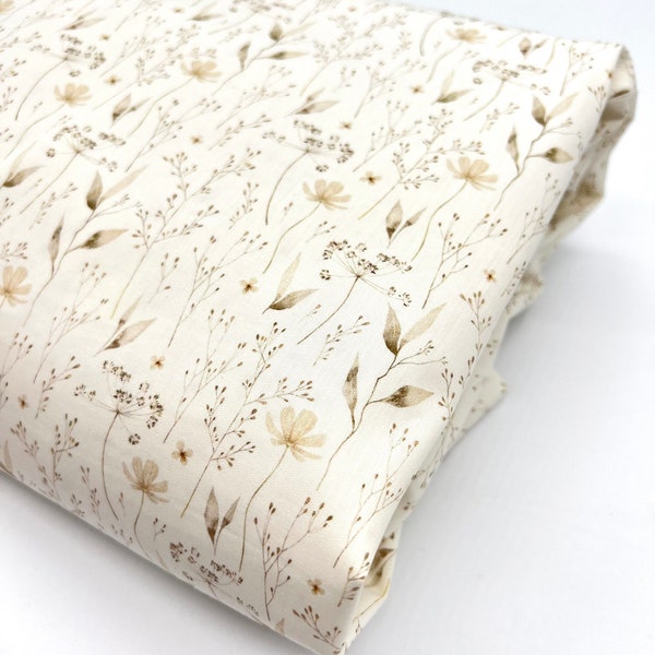 Tissu en coton fleur des champs en tissu beige fleur des champs en coton à partir de 0,5 m