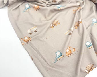 Jersey construction site print on beige cotton jersey from 0.5 m