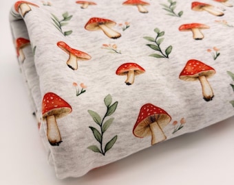 Jogging Sweat Fleece Fabric Mushrooms Sweatshirt with soft inside from 0.5 m