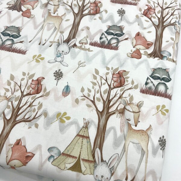 Cotton fabric Forest Friends Boho Premium cotton fabric forest animals from 0.5 m