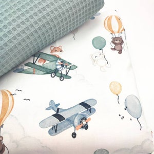 Premium cotton fabric hot air balloon cotton fabric fox rabbit airplanes from 0.5 m