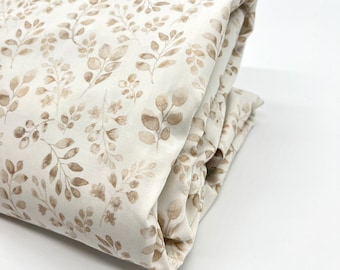 Remnant 0.85 m cotton fabric leaves beige fabric cotton